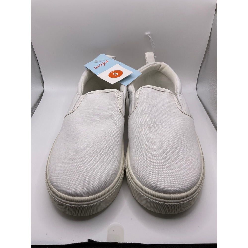 Cat & Jack‎ Kids White Canvas Slip On Sneakers Shoes Size 3